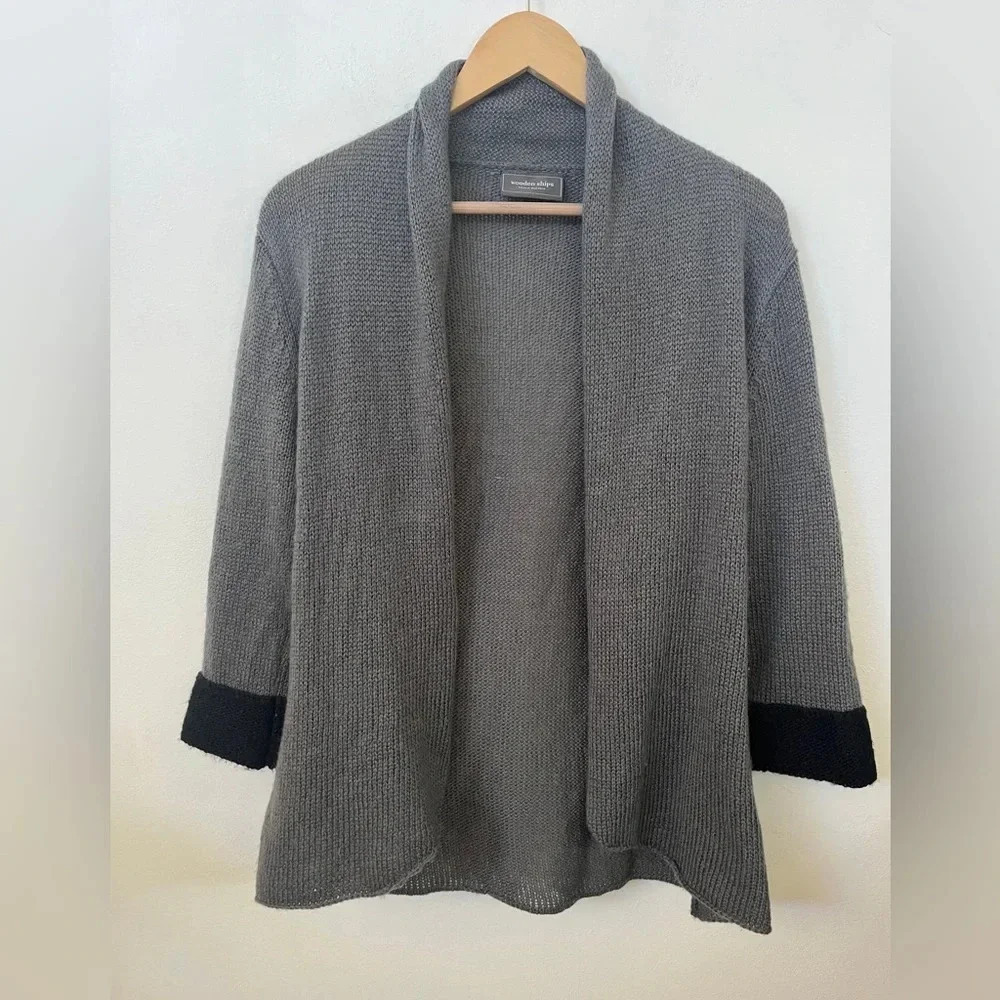 Wooden Ships Paola Buendia Sz S/M Anthropologie Gray OpenCardigan Boho Lagenlook - Picture 10 of 11